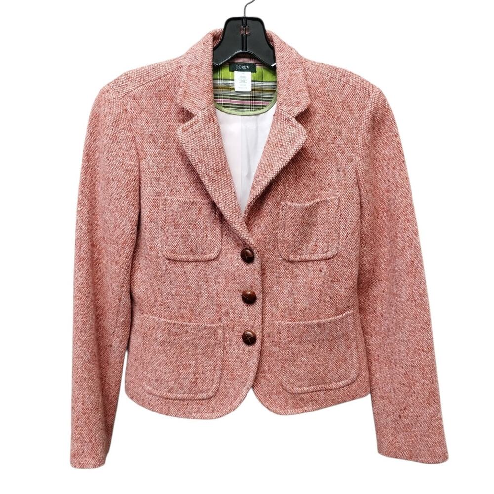 Vintage J Crew Womens Preppy Academia Wool Blend Blazer 4 Pink Schoolgirl Twee